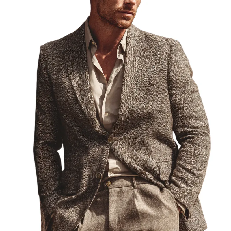 Men's Vintage Herringbone Textured Single-Breasted Blazer MTA0738H0X sold by Manly