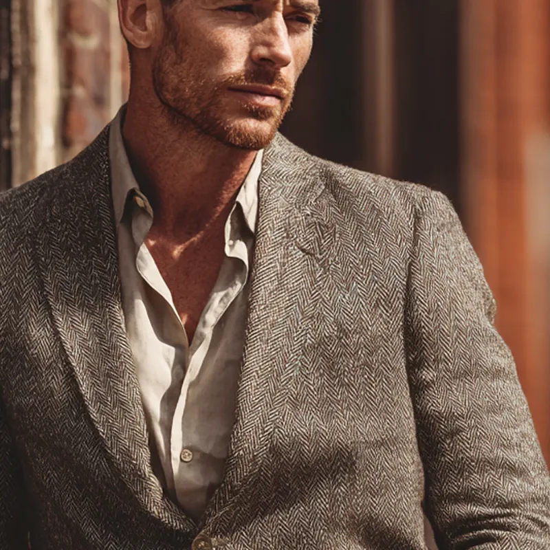 Men's Vintage Herringbone Textured Single-Breasted Blazer MTA0738H0X sold by Manly product image thumbnail 3