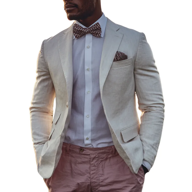 Men's Solid Color Cotton And Linen Business Wedding Blazer MTA0709H0X sold by Manly