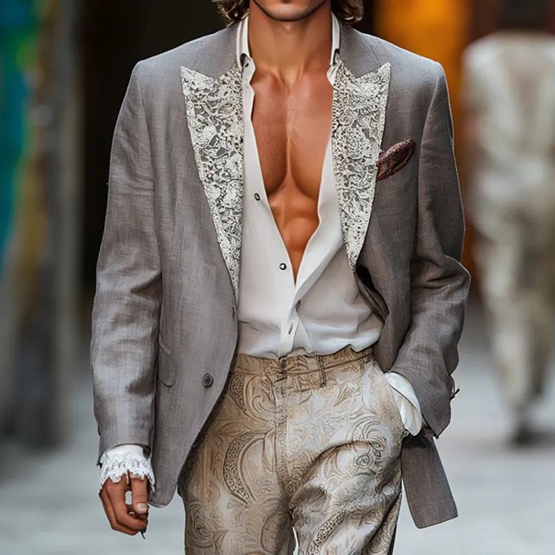 Men's Loose Lace Peak Lapel Two Buttons Blazer MTA0665H1Z sold by Manly product image thumbnail 2