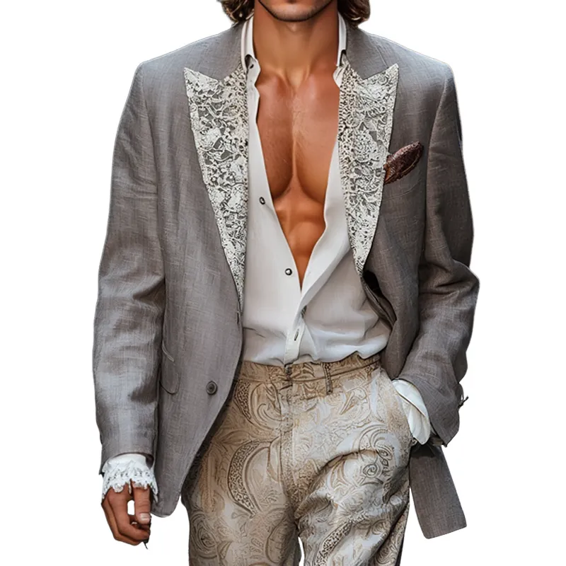 Men's Loose Lace Peak Lapel Two Buttons Blazer MTA0665H1Z sold by Manly