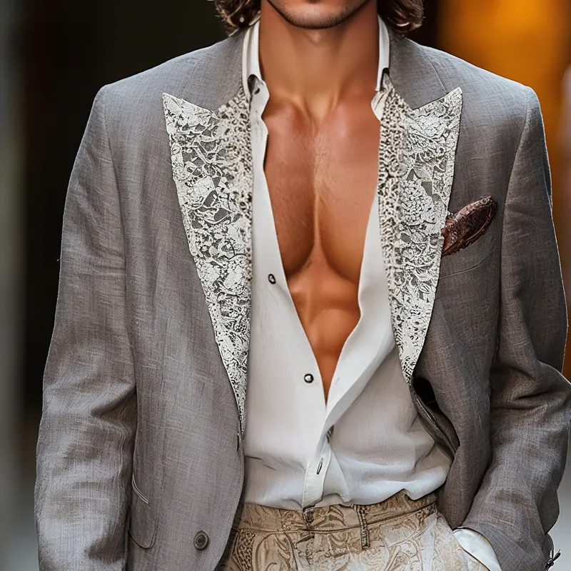 Men's Loose Lace Peak Lapel Two Buttons Blazer MTA0665H1Z sold by Manly product image thumbnail 3