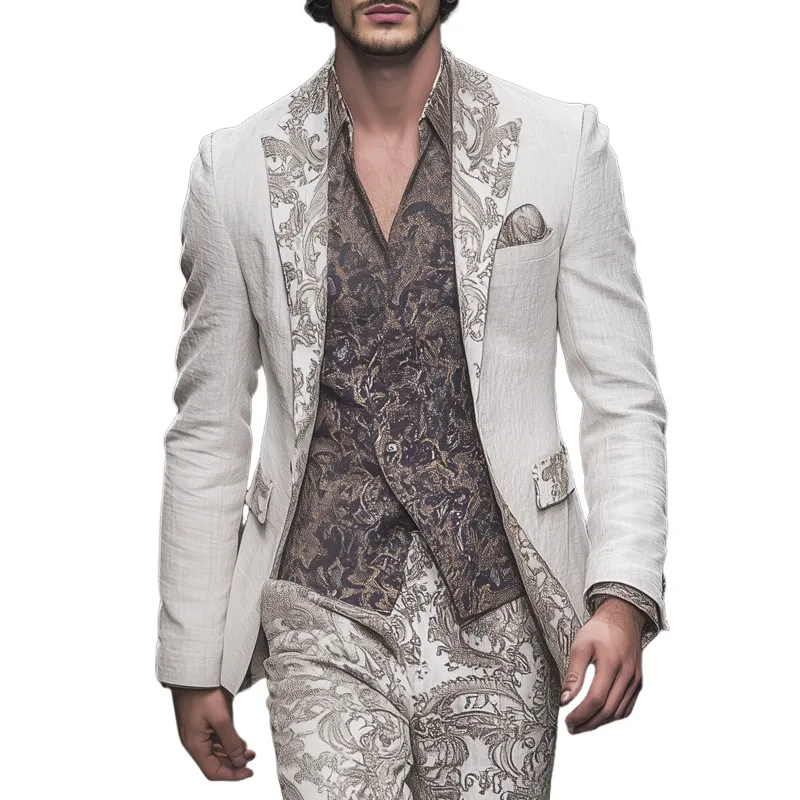 Men's Vintage Graphic Stitching Peak Lapel Two Buttons Blazer MTA0685H9Z sold by Manly