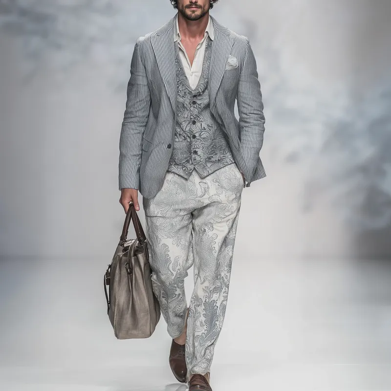 Men's Vintage Striped Peak Lapel Two Buttons Blazer MTA0601H7Z sold by Manly product image thumbnail 3