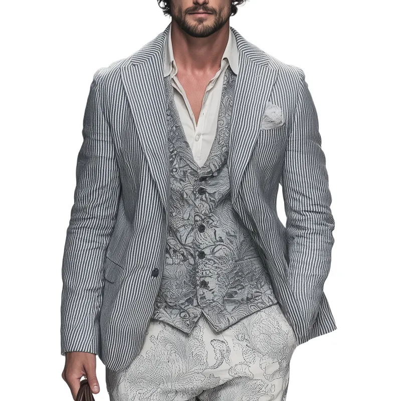 Men's Vintage Striped Peak Lapel Two Buttons Blazer MTA0601H7Z sold by Manly