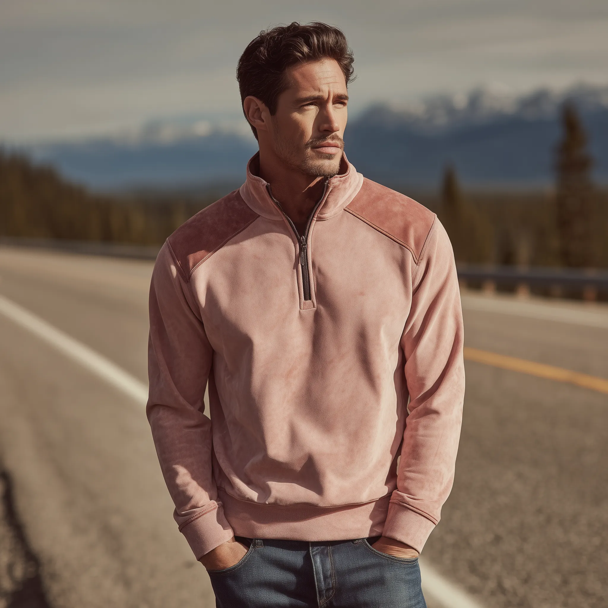 Men's Classic Retro Suede Stand Collar Zipper Sweatshirt MTA0615H7K sold by Manly product image thumbnail 3