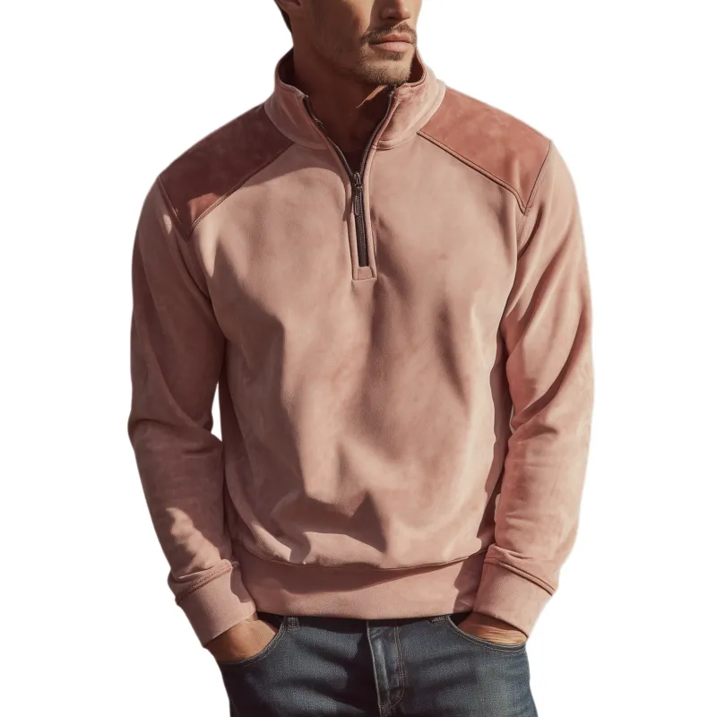 Men's Classic Retro Suede Stand Collar Zipper Sweatshirt MTA0615H7K sold by Manly