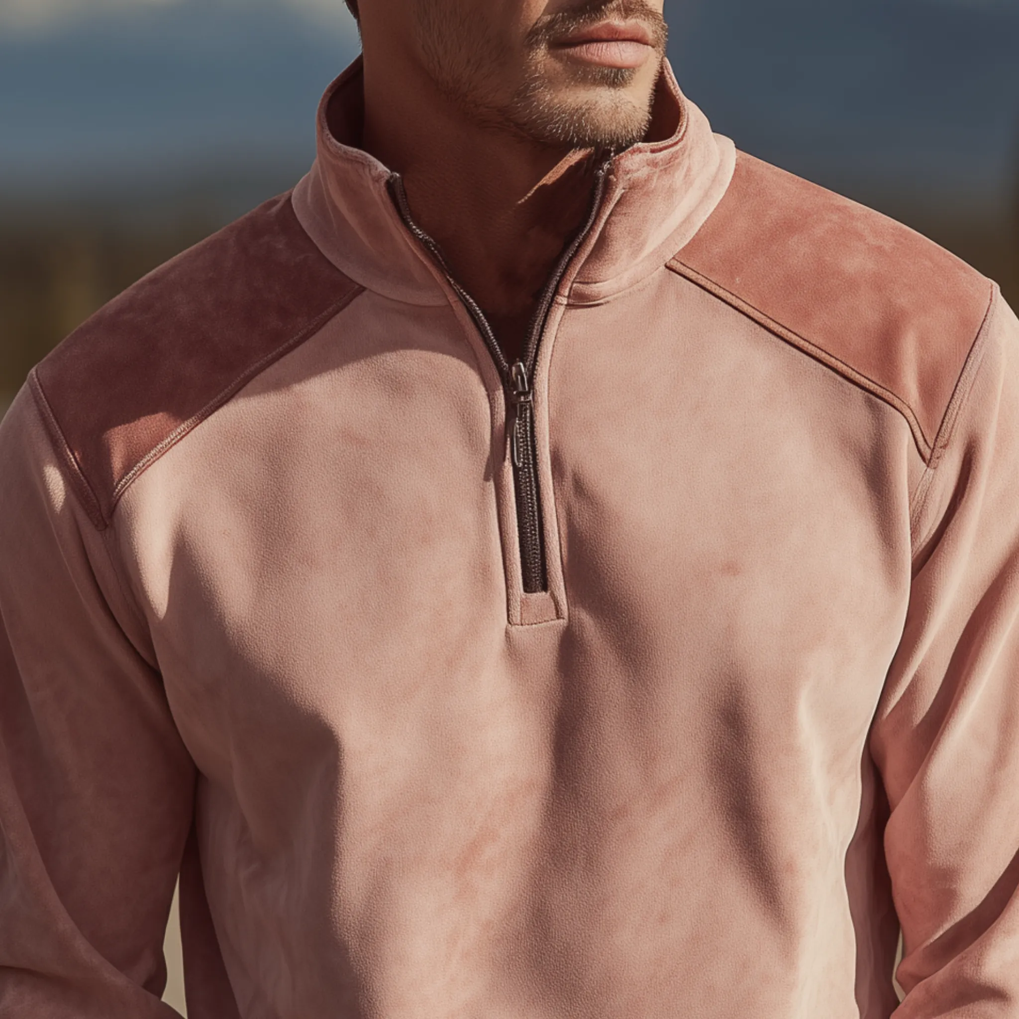 Men's Classic Retro Suede Stand Collar Zipper Sweatshirt MTA0615H7K sold by Manly product image thumbnail 4