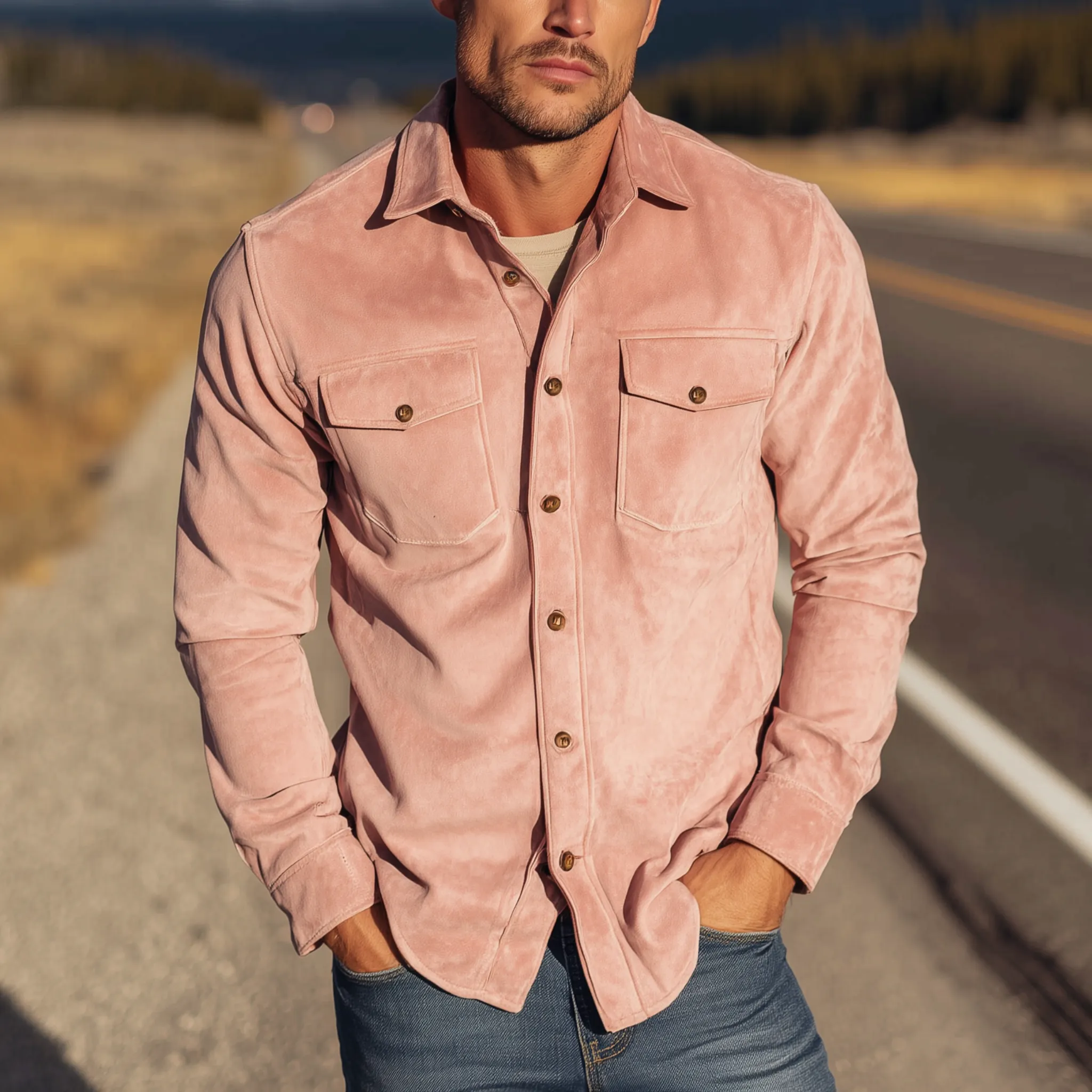 Men's Classic Retro Western Cowboy Style Suede Long Sleeve Shirt MTA0653H9K sold by Manly product image thumbnail 2