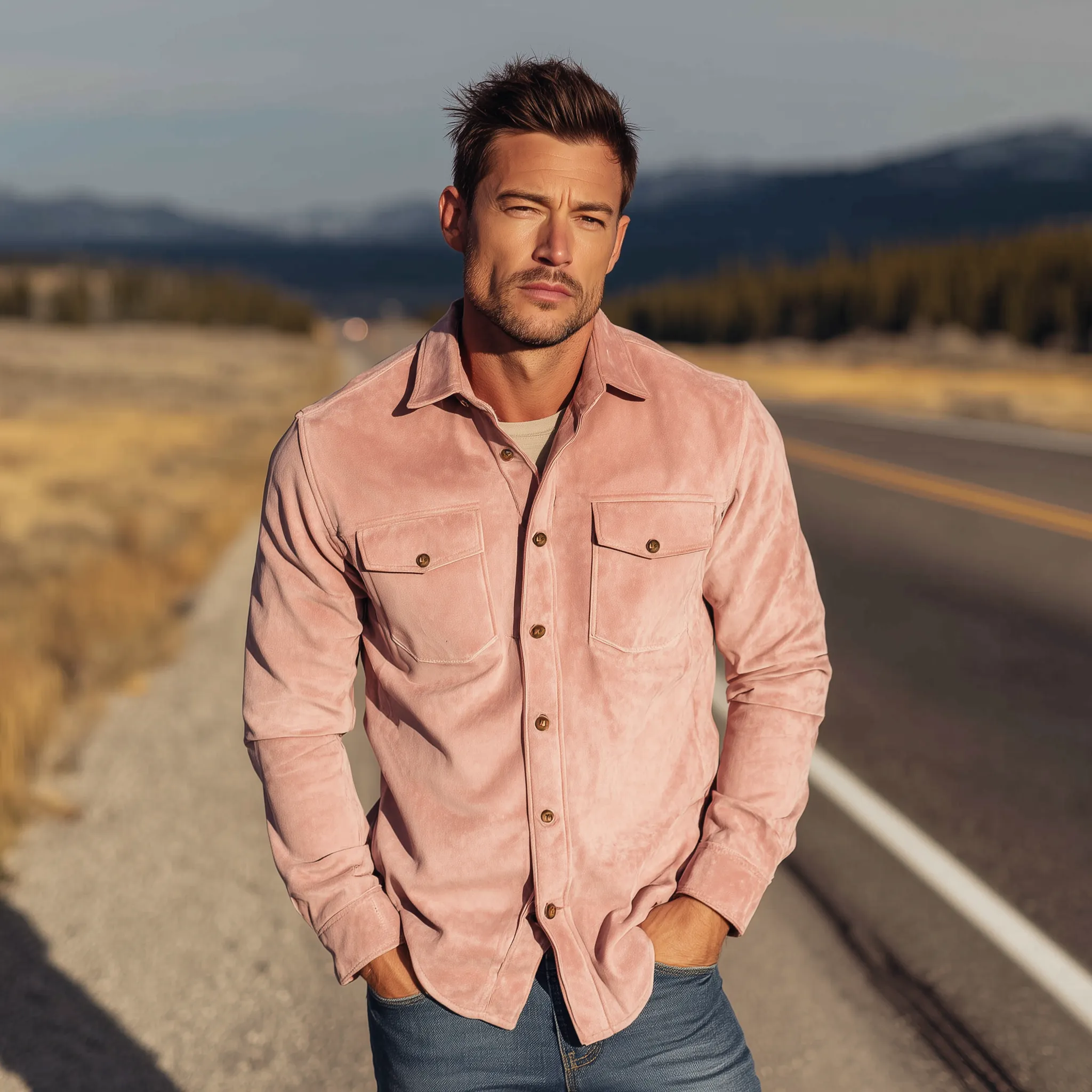 Men's Classic Retro Western Cowboy Style Suede Long Sleeve Shirt MTA0653H9K sold by Manly product image thumbnail 3