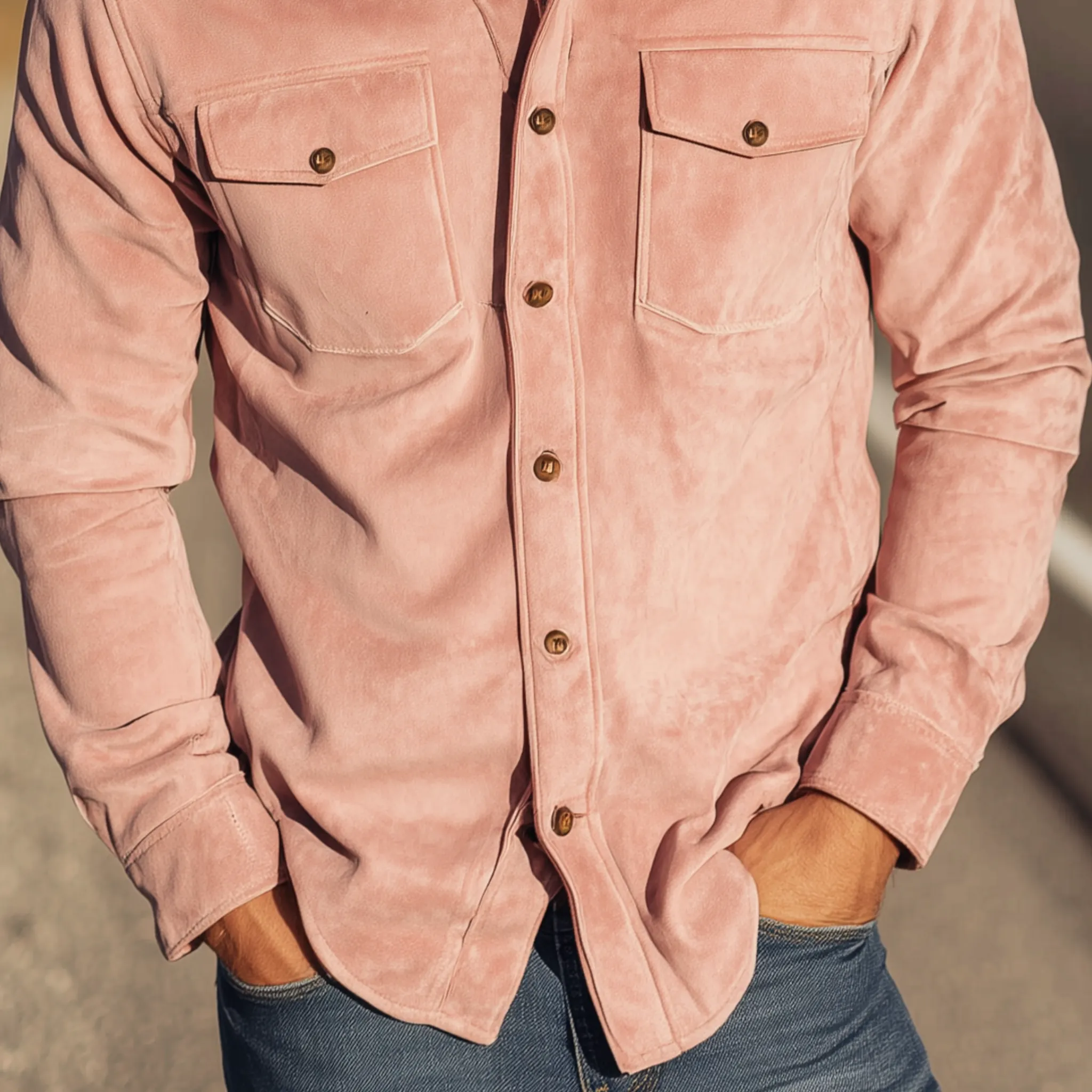 Men's Classic Retro Western Cowboy Style Suede Long Sleeve Shirt MTA0653H9K sold by Manly product image thumbnail 5