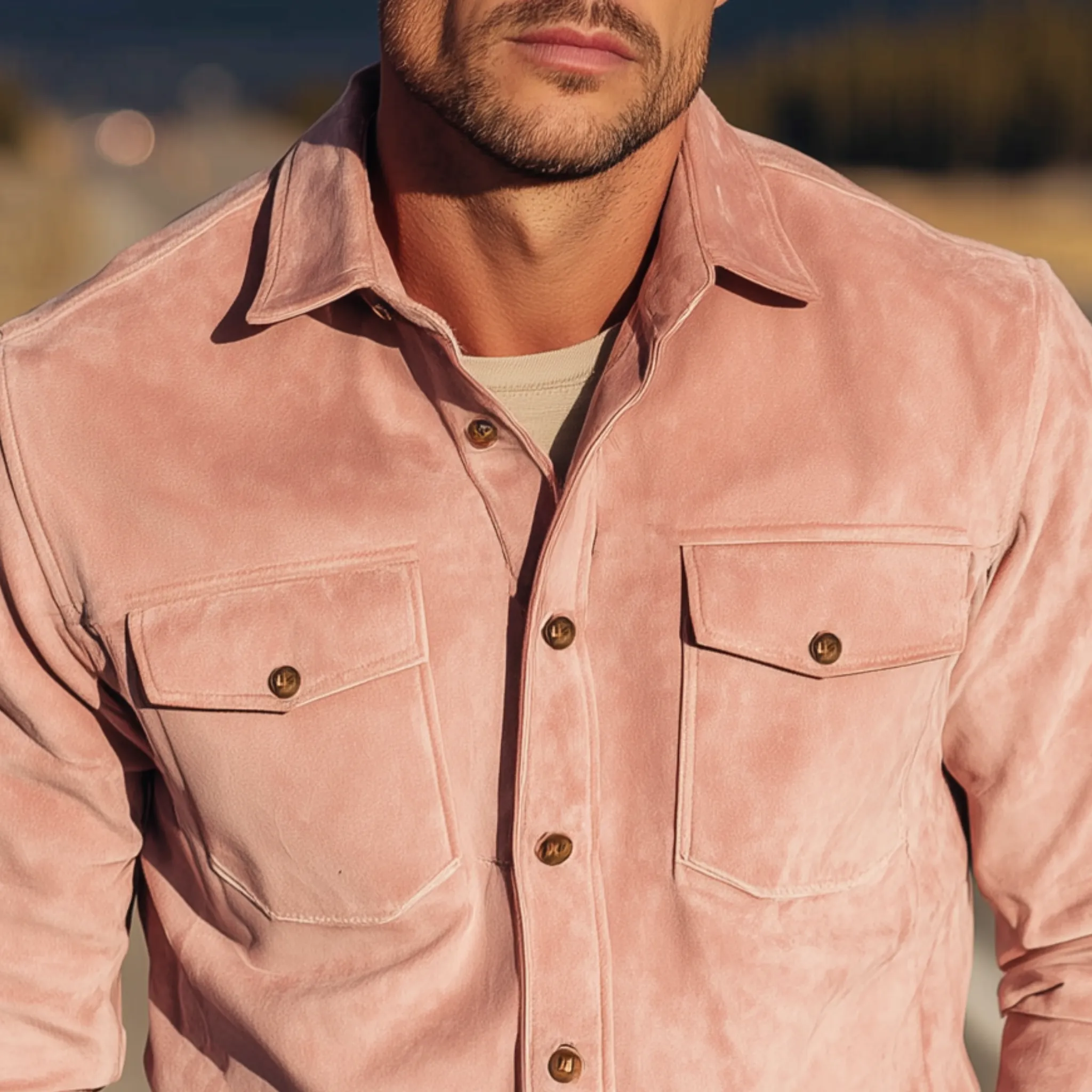 Men's Classic Retro Western Cowboy Style Suede Long Sleeve Shirt MTA0653H9K sold by Manly product image thumbnail 4