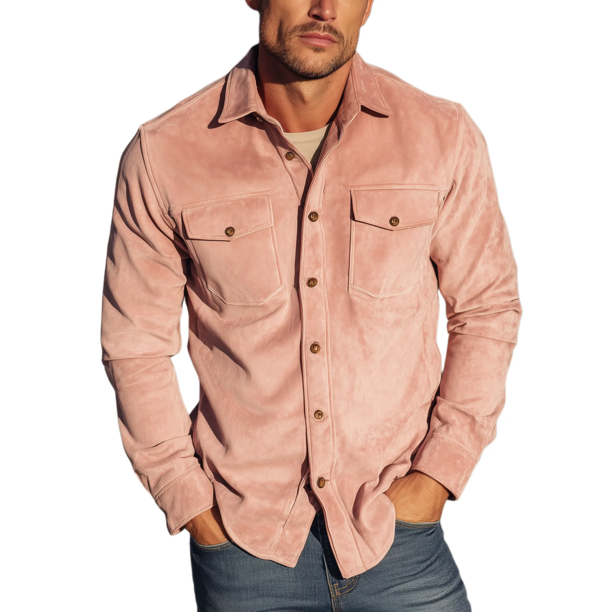 Men's Classic Retro Western Cowboy Style Suede Long Sleeve Shirt MTA0653H9K sold by Manly