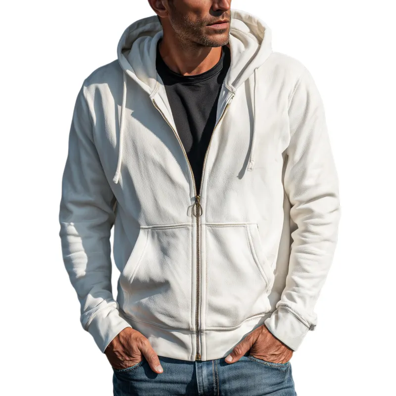 Men's Classic Casual Solid Color Suede Hooded Zip-Up Sweatshirt MTA0614H3K sold by Manly
