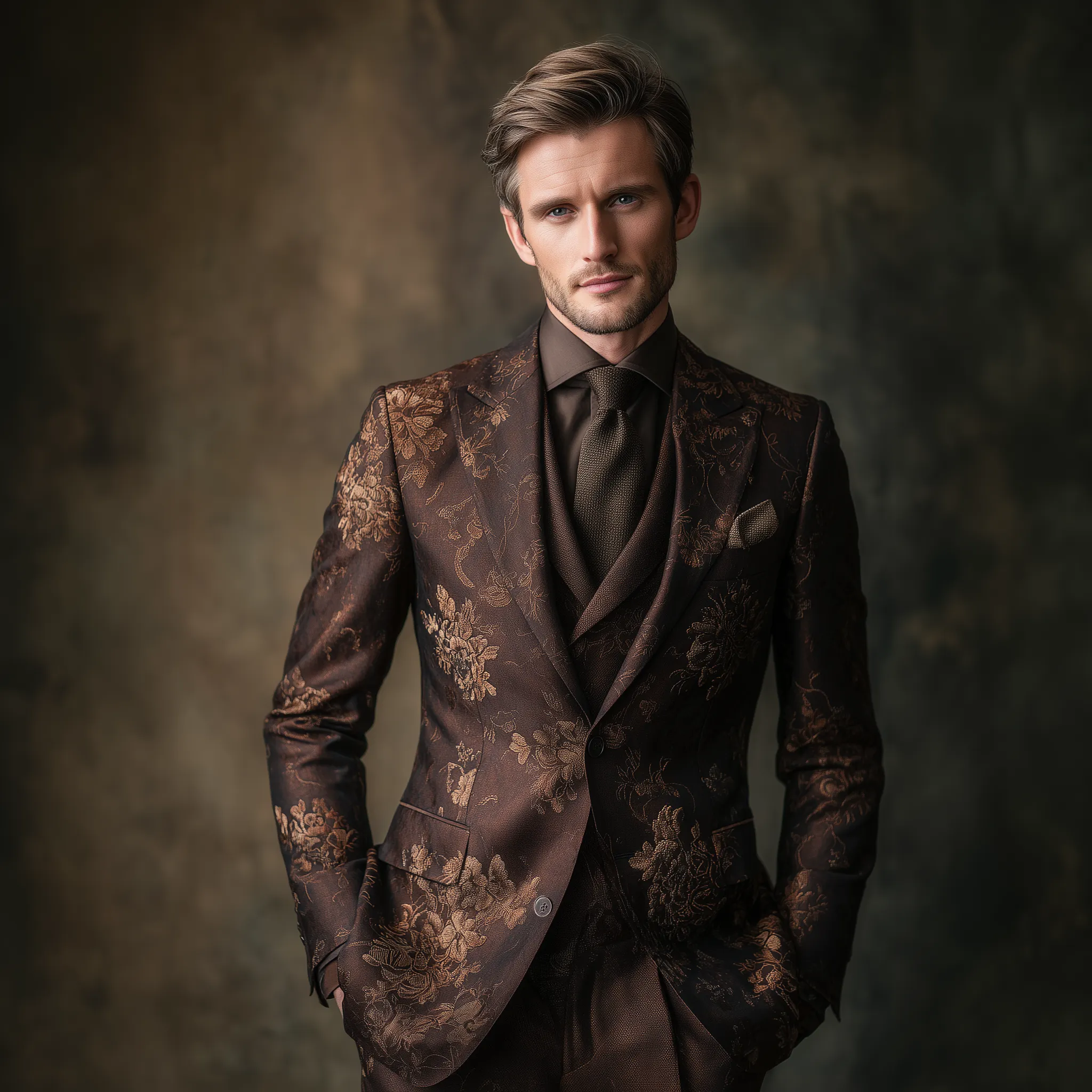 Men's Classic Vintage Floral Print Cotton Blend Single-Breasted Slim-Fit Blazer MTA0683H7K sold by Manly product image thumbnail 3