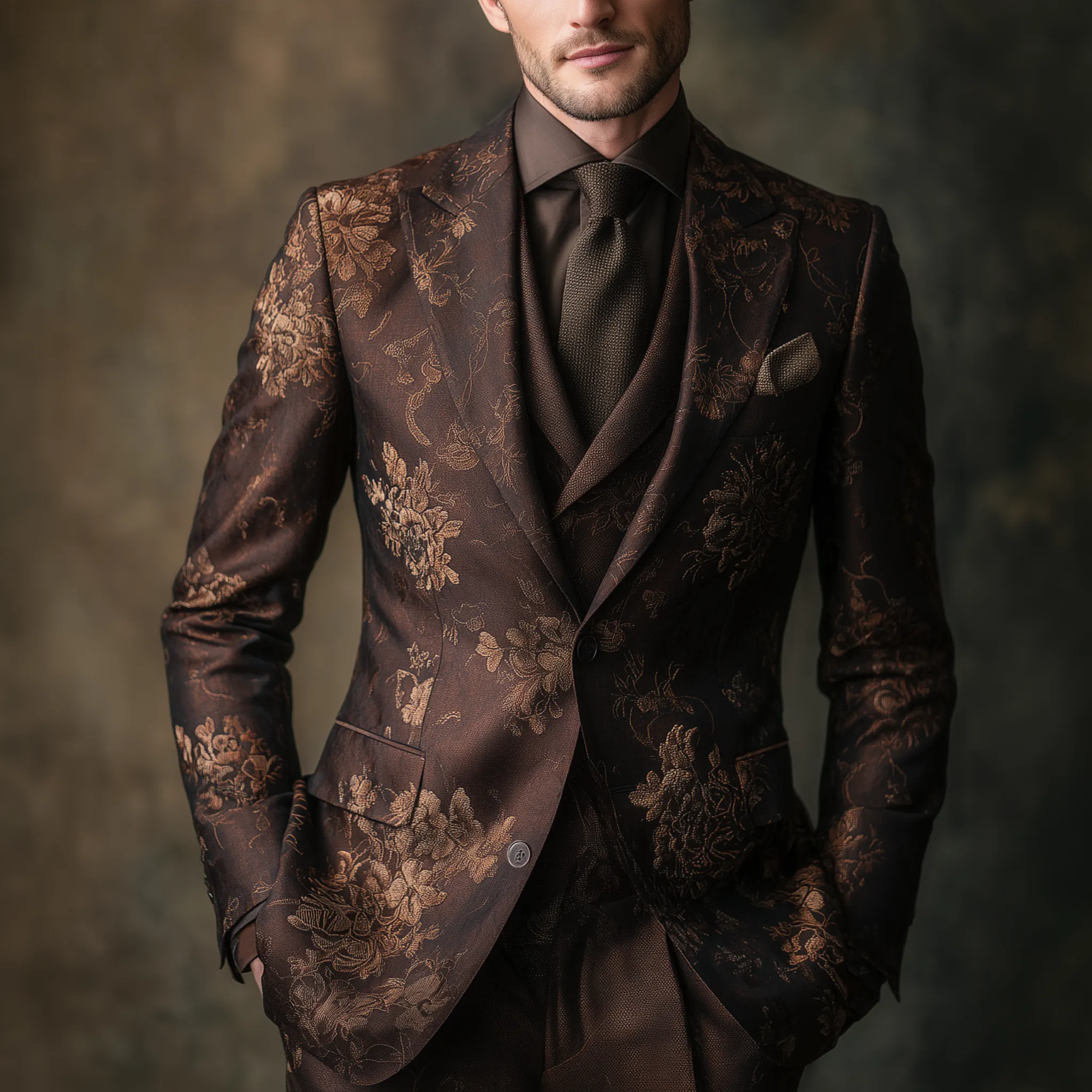 Men's Classic Vintage Floral Print Cotton Blend Single-Breasted Slim-Fit Blazer MTA0683H7K sold by Manly product image thumbnail 2