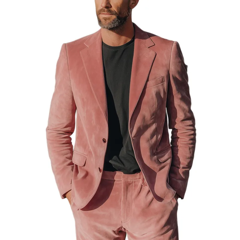 Men's Classic Retro Western Cowboy Style Pink Suede Single-breasted Slim-fit Blazer MTA0625H9K sold by Manly