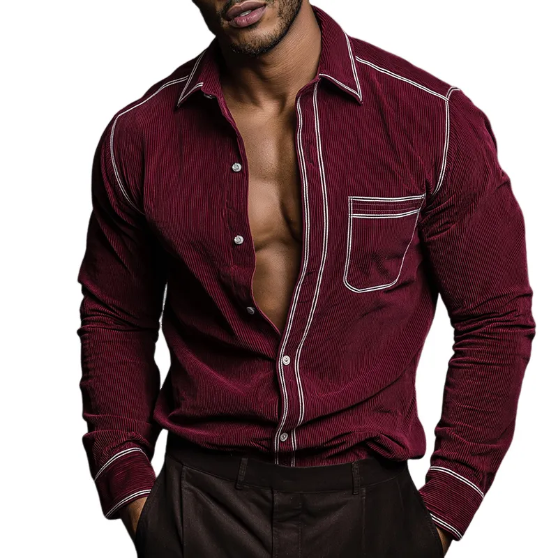 Men's Retro Casual Corduroy Lapel Long Sleeve Shirt MTA0422H4TO sold by Manly
