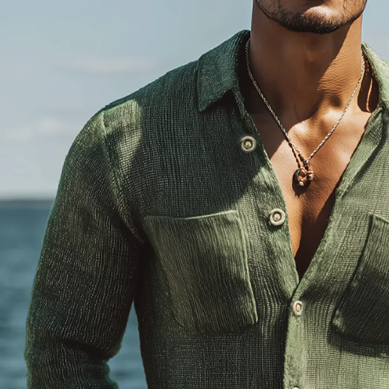 Men's Classic Knit Button-Down Long Sleeve Shirt MTA0561H5U sold by Manly product image thumbnail 3