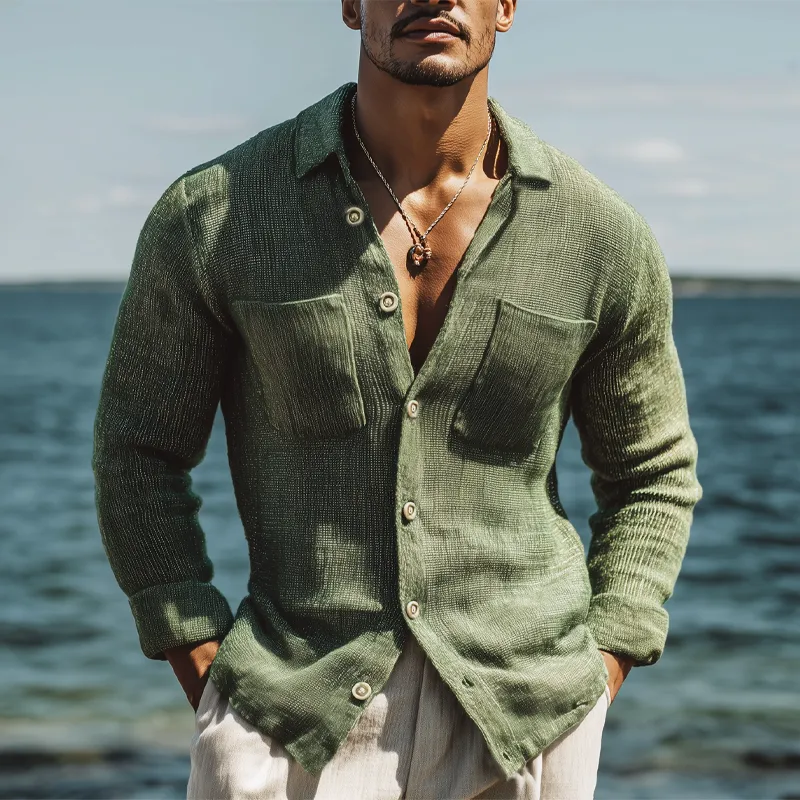 Men's Classic Knit Button-Down Long Sleeve Shirt MTA0561H5U sold by Manly product image thumbnail 2