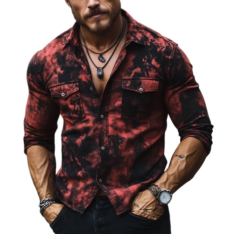 Men's Classic Black And Red Rendering Print Long Sleeve Shirt MTA0679H5U sold by Manly
