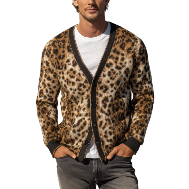 Men's Classic Vintage Leopard Mohair Knitted Slim Fit Cardigan MTA0807H7K sold by Manly