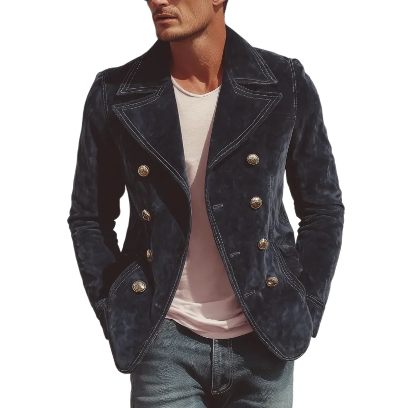 Men's Classic Retro Western Lapel Suede Double Breasted Jacket MTA0893H2K sold by Manly