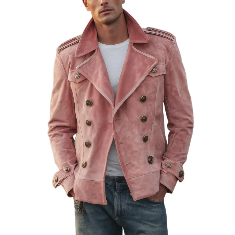 Men's Classic Retro Western Style Lapel Suede Epaulette Double-breasted Jacket MTA0801H7K sold by Manly