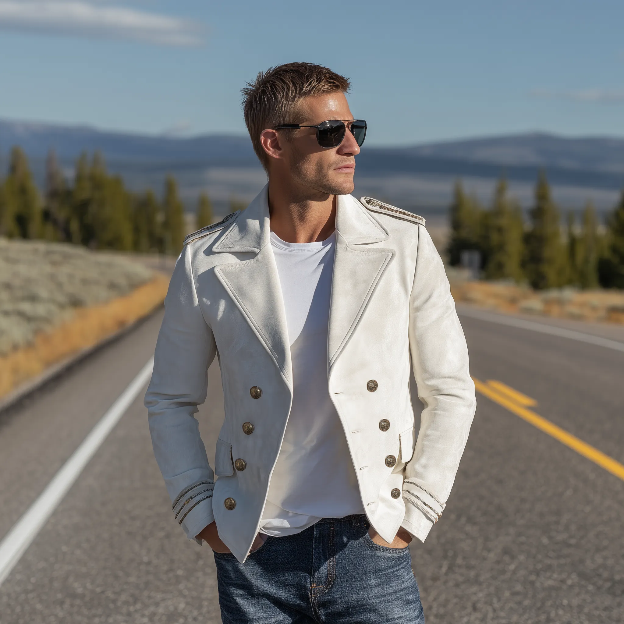 Men's Classic Retro Western Lapel Suede Cropped Double Breasted Jacket MTA0840H9K sold by Manly product image thumbnail 3