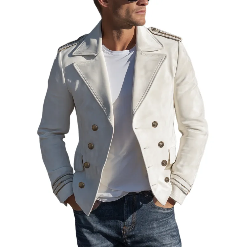 Men's Classic Retro Western Lapel Suede Cropped Double Breasted Jacket MTA0840H9K sold by Manly