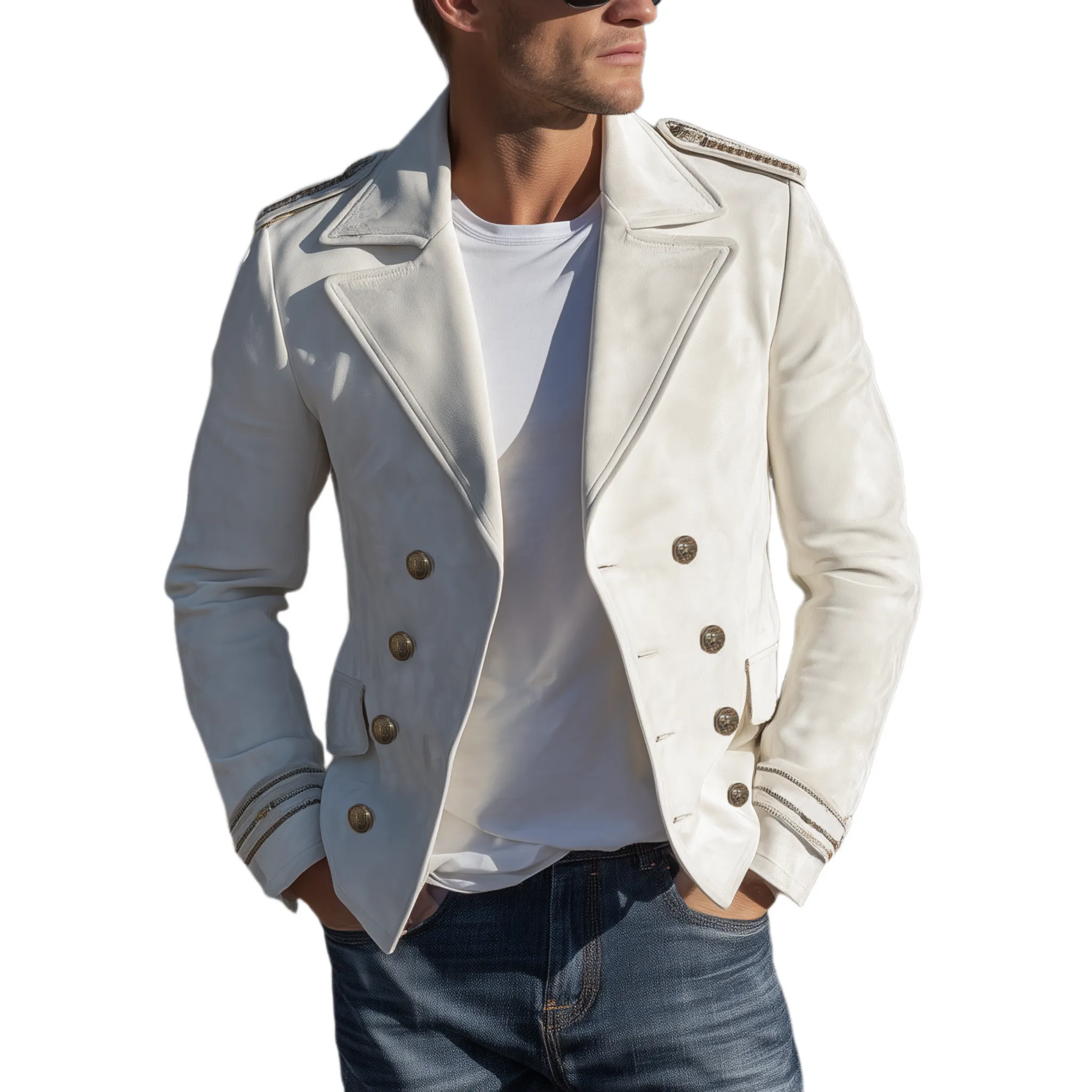 Men's Classic Retro Western Lapel Suede Cropped Double Breasted Jacket MTA0840H9K sold by Manly