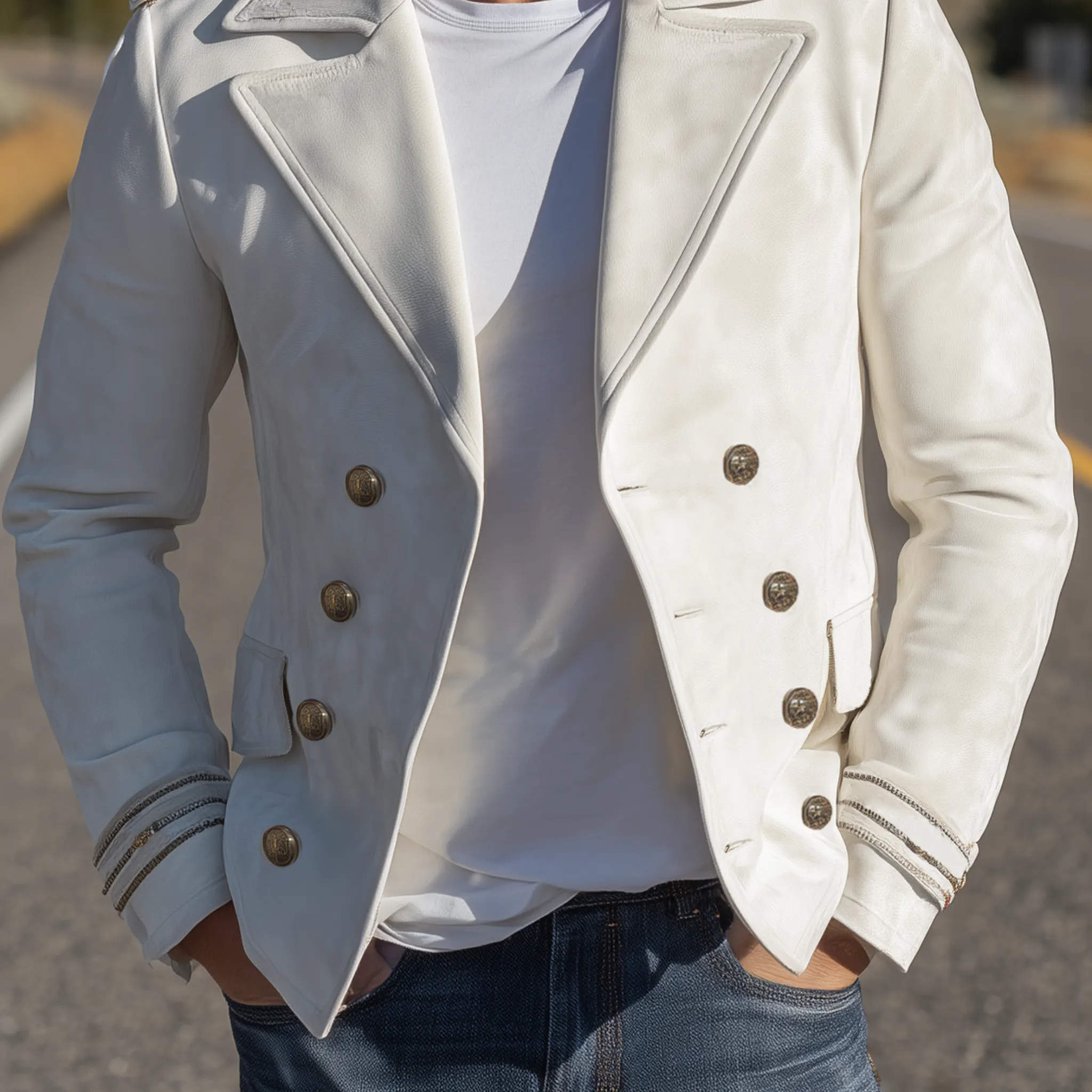 Men's Classic Retro Western Lapel Suede Cropped Double Breasted Jacket MTA0840H9K sold by Manly product image thumbnail 5