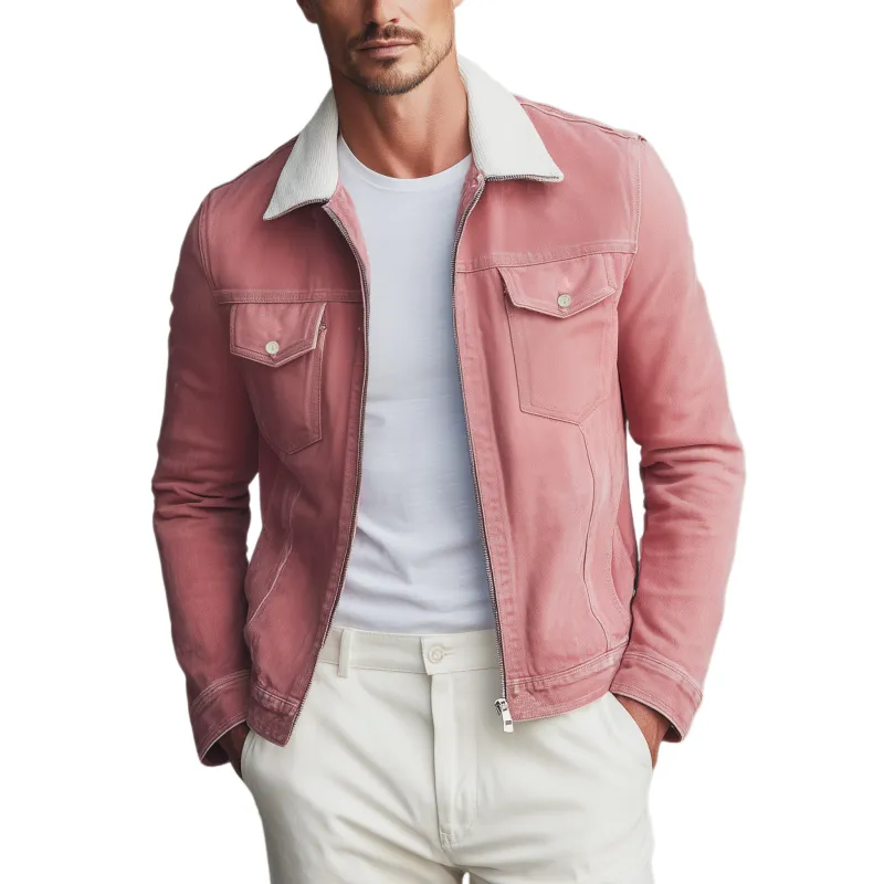 Men's Classic Casual Corduroy Collar Slim Fit Denim Washed Slim Fit Jacket MTA0739H5K sold by Manly