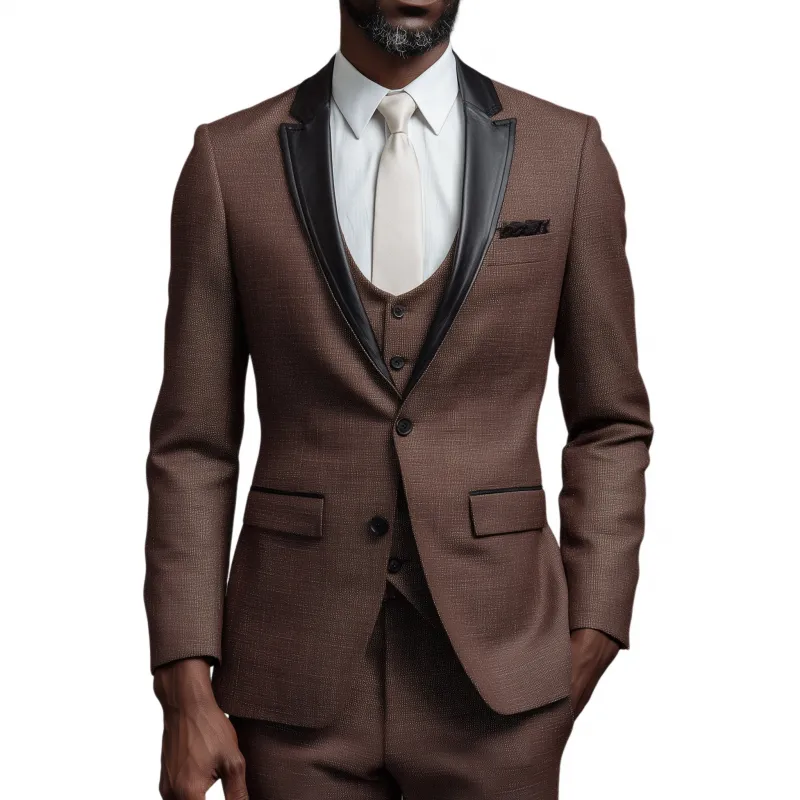 Men's Fashionable Cotton Blend Patchwork PU Peaked Lapel Single-breasted Slim-fit Suit Blazer MTA0637H3M sold by Manly