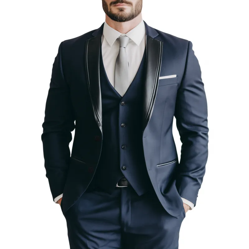 Men's Fashionable Cotton Blend Patchwork PU Notch Lapel Single-breasted Slim-fit Suit Blazer MTA0653H4M sold by Manly