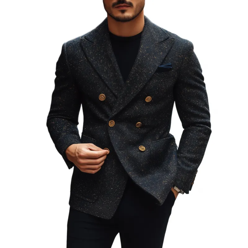 Men's Vintage Elegant Tweed Peak Lapel Double-breasted Slim-fit Blazer MTA0597H5M sold by Manly