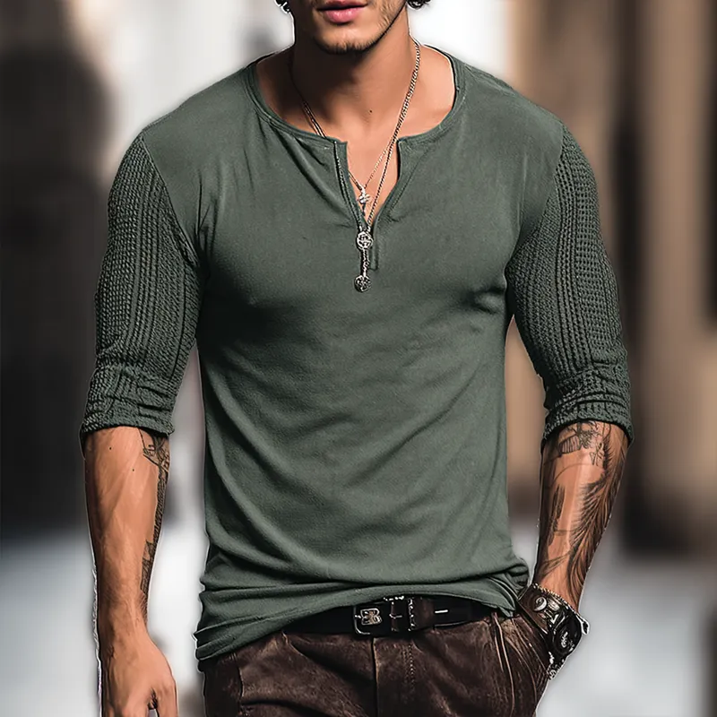 Men's Fashion Half Zip Collar Spliced Knit Long Sleeve T-shirt MTA0826H3Z sold by Manly product image thumbnail 2