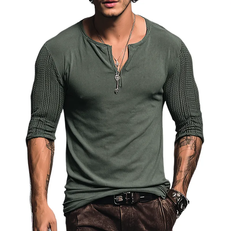Men's Fashion Half Zip Collar Spliced Knit Long Sleeve T-shirt MTA0826H3Z sold by Manly