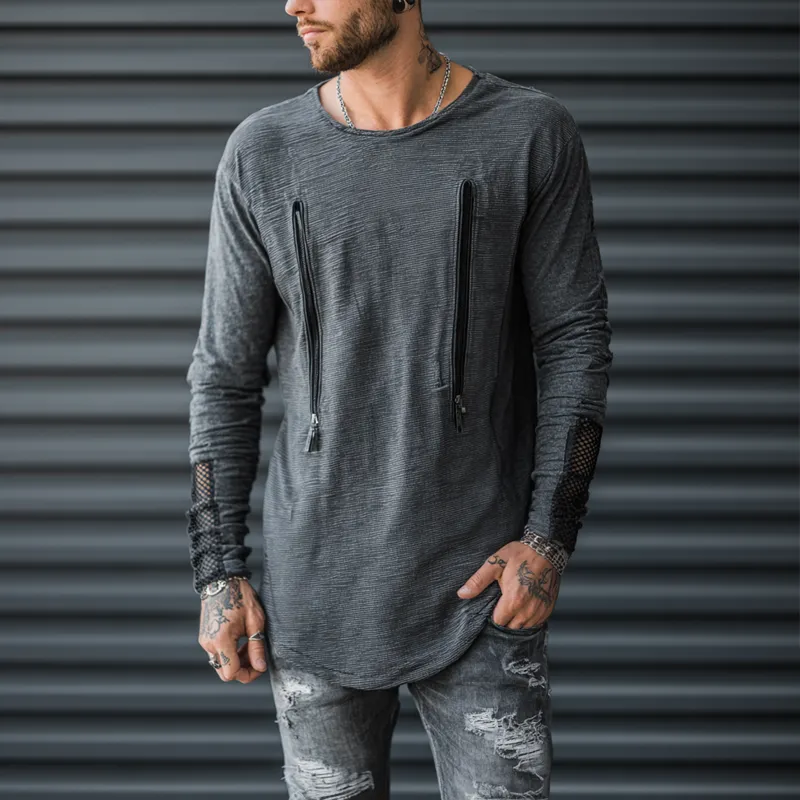 Men's Fashion Zip Decor Mesh Long Sleeve T-shirt MTA0856H2Z sold by Manly product image thumbnail 2