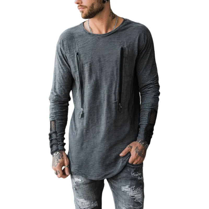 Men's Fashion Zip Decor Mesh Long Sleeve T-shirt MTA0856H2Z sold by Manly