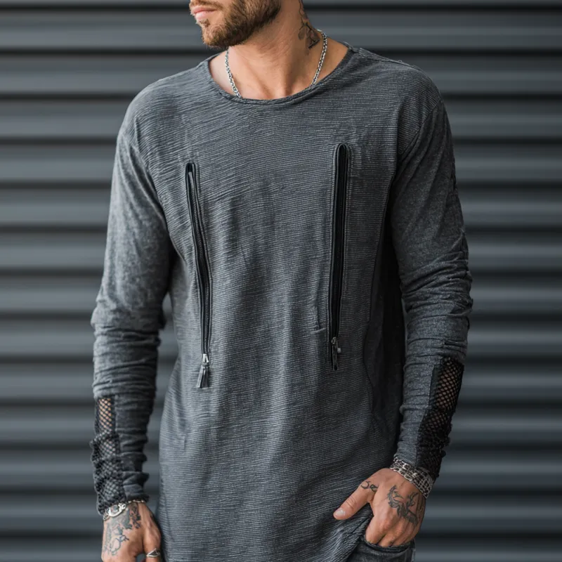 Men's Fashion Zip Decor Mesh Long Sleeve T-shirt MTA0856H2Z sold by Manly product image thumbnail 3