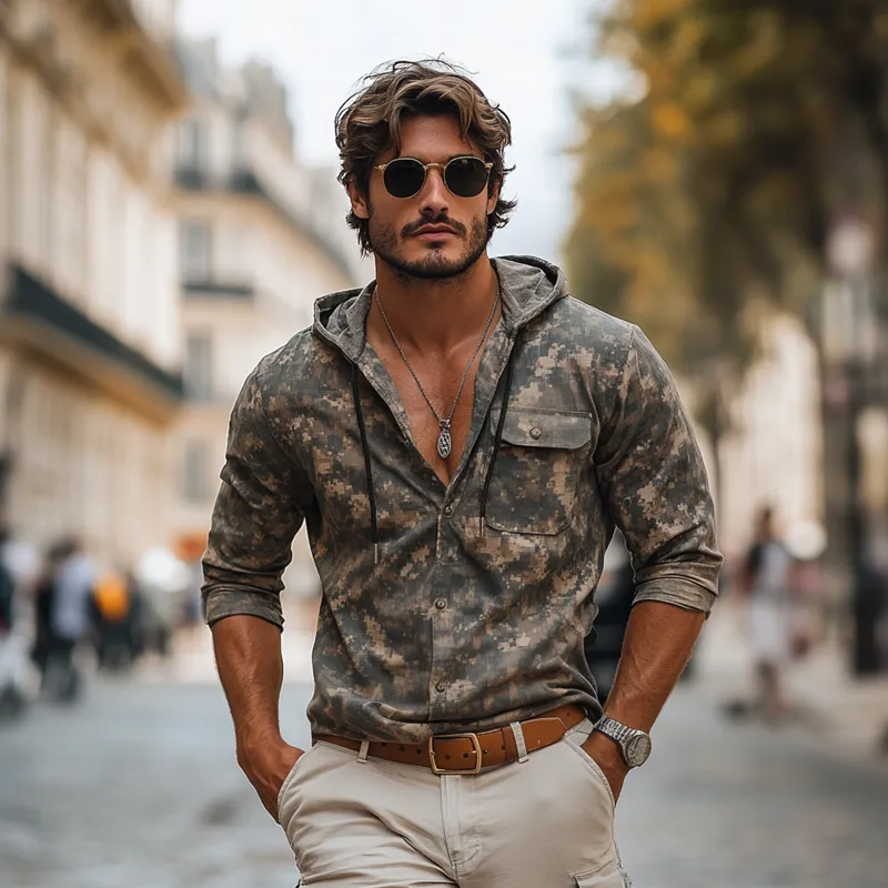 Men's Camouflage Hooded Chest Pocket Long Sleeve Shirt MTA0817H9Z sold by Manly product image thumbnail 4