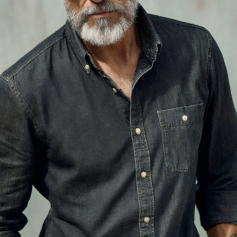 Men's Denim Lapel Chest Pocket Long Sleeve Shirt MTA0757H8Z sold by Manly product image thumbnail 3