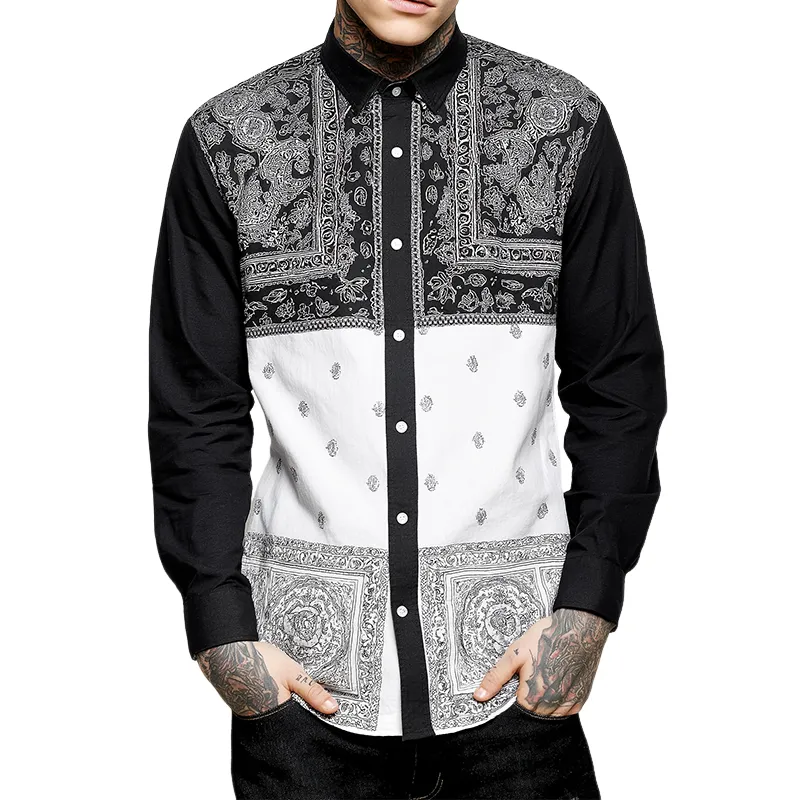 Men's Retro Casual Paisley Colorblock Lapel Long Sleeve Shirt MTA0667H9TO sold by Manly