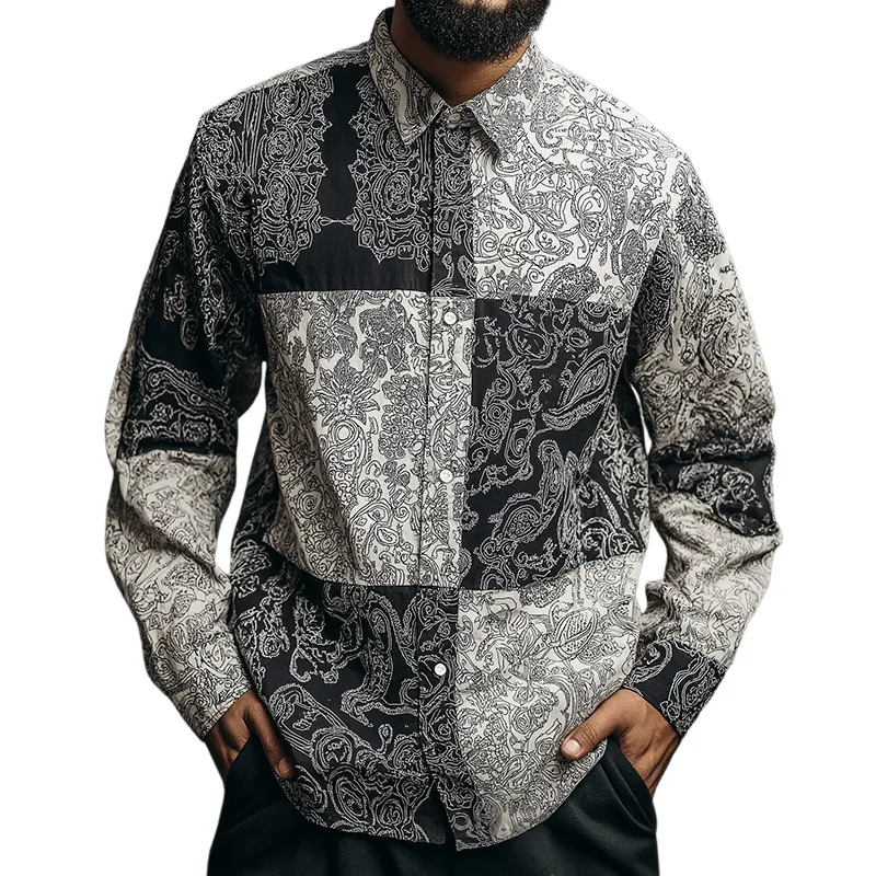 Men's Retro Casual Paisley Colorblock Lapel Long Sleeve Shirt MTA0642H0TO sold by Manly