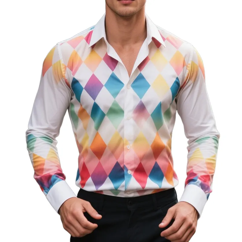 Men's Retro Casual Gradient Diamond Lapel Long Sleeve Shirt MTA0824H2TO sold by Manly