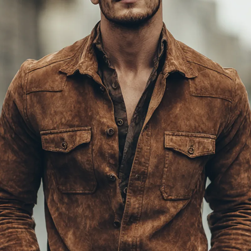 Men's Vintage Faux Suede Multi-Pocket Long Sleeve Shirt MTA0724H3X sold by Manly product image thumbnail 3