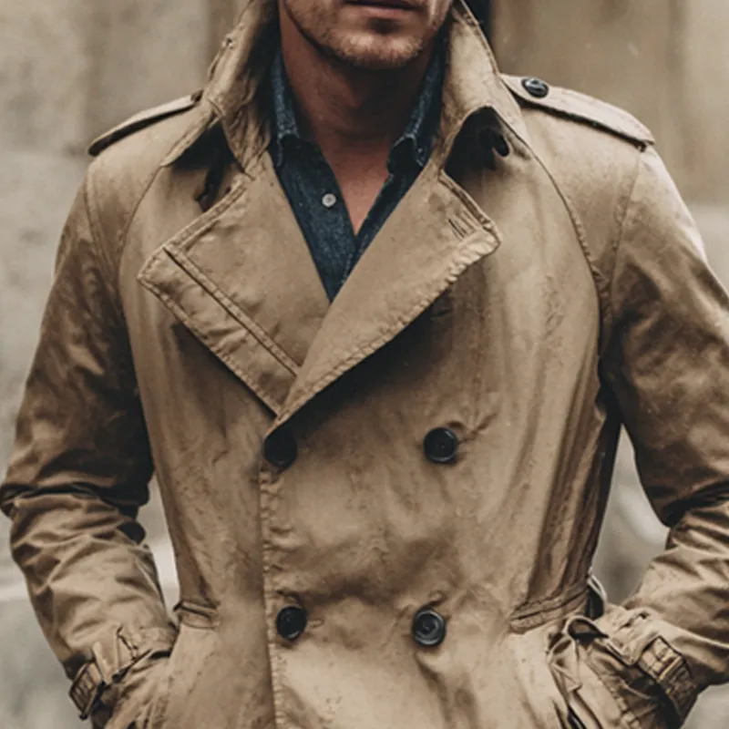 Men's Solid Color Casual Double-breasted Slim Trench Coat MTA0824H1X sold by Manly product image thumbnail 4