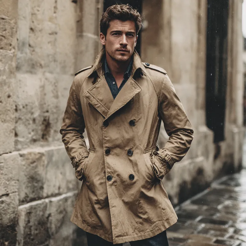 Men's Solid Color Casual Double-breasted Slim Trench Coat MTA0824H1X sold by Manly product image thumbnail 3