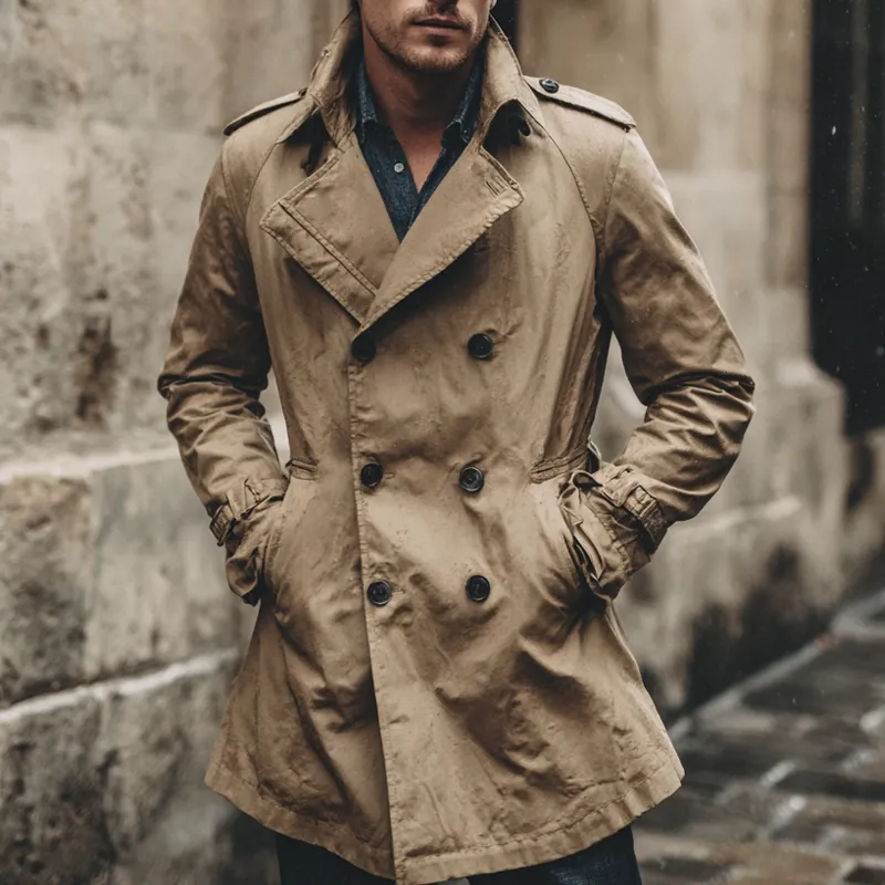 Men's Solid Color Casual Double-breasted Slim Trench Coat MTA0824H1X sold by Manly product image thumbnail 2